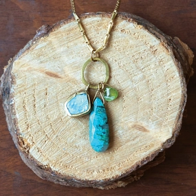 Lure Pendant - Brass, Aquamarine, Vesuvanite   Chrysocolla Timeless Edge Luxe Shine