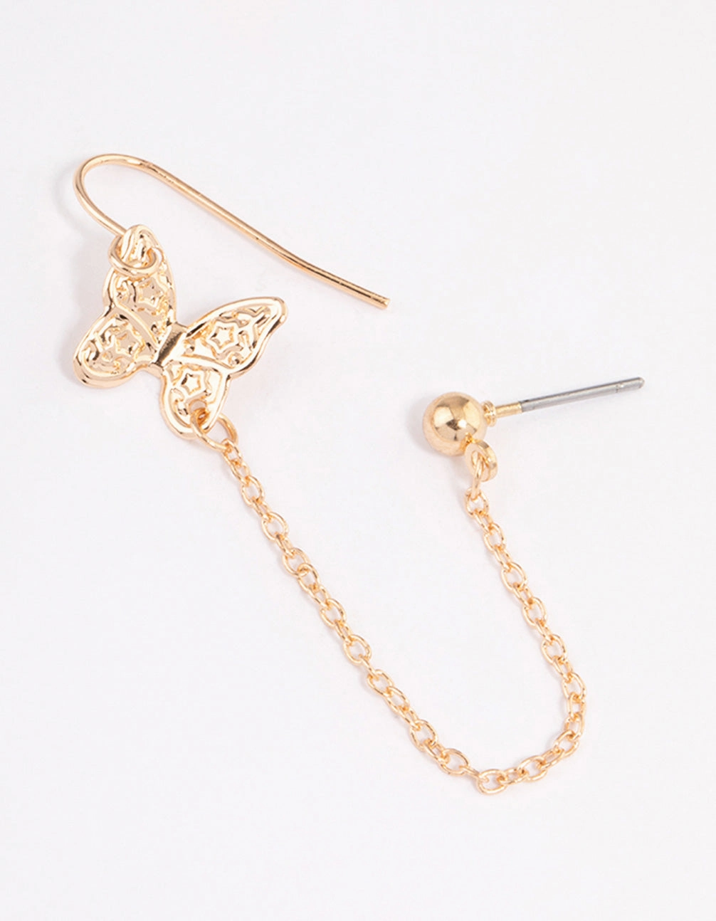 Gold Butterfly Drop Chain Earrings Signature Highlight