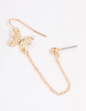 Gold Butterfly Drop Chain Earrings Signature Highlight
