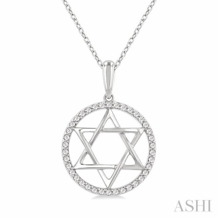 Luxury Touch Handmade Accessory 1/6 Ctw Star of David Single Cut Diamond Circle Fashion Pendant With Chain in 10K White Gold