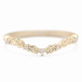 Wood Nymph Slender Soft V-Guard Band -18k Yellow Gold   Diamonds (.04 ctw) Subtle Fit Refined Mood