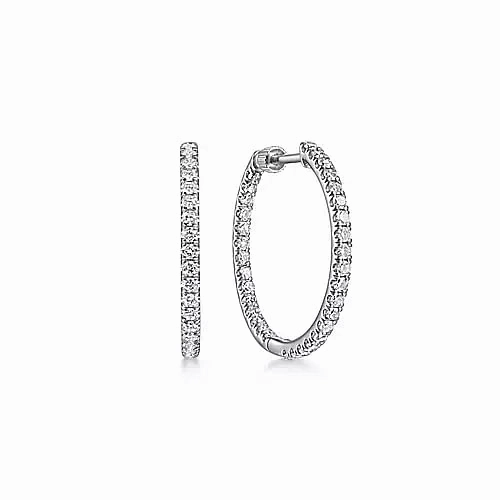 14K White Gold French Pave 20mm Round Inside Out Diamond Hoop Earrings Pretty Must-Have Lovely Item