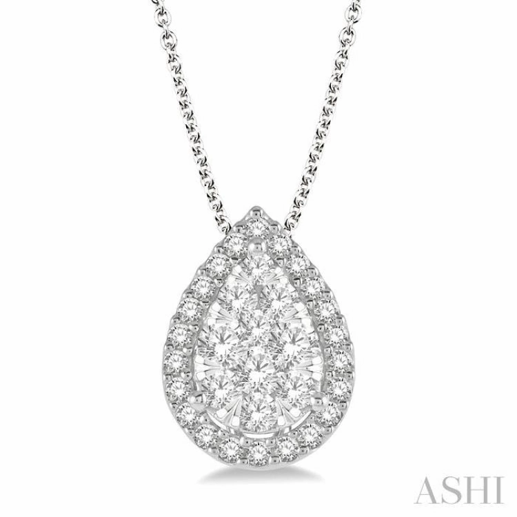 1/2 Ctw Pear Shape Lovebright Round Cut Diamond Pendant With Chain in 14K White Gold Diverse Audience soft look