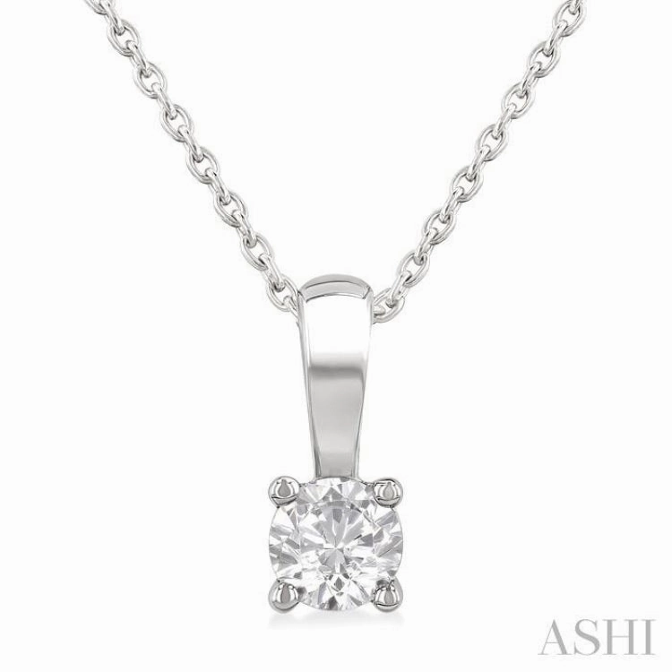 Fine Gift 1/4 Ctw Prong Set Round Cut Diamond Solitaire Pendant With Chain in 14K White Gold