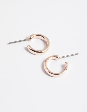Lustrous Craft Eye Catcher Rose Gold Rounded Huggie Hoop Earrings