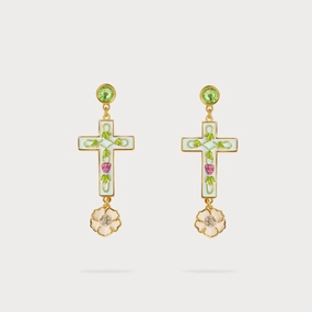 Textured Accent Cross Grape Vine Yard Earrings
