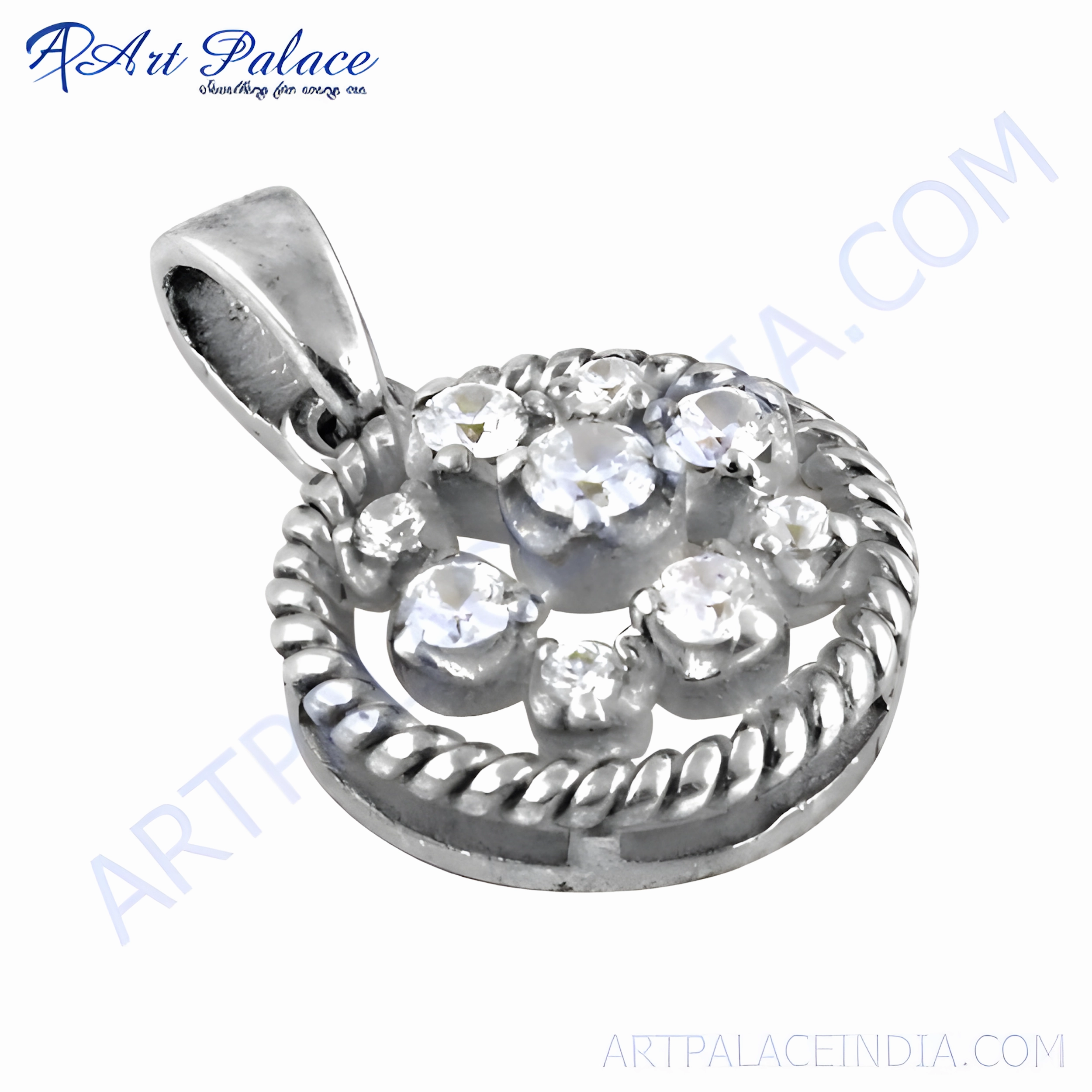 Refined Taste Adorned Piece Ethnic Designer Cubic Zirconia Gemstone Silver Pendant - Unique Handmade Jewelry
