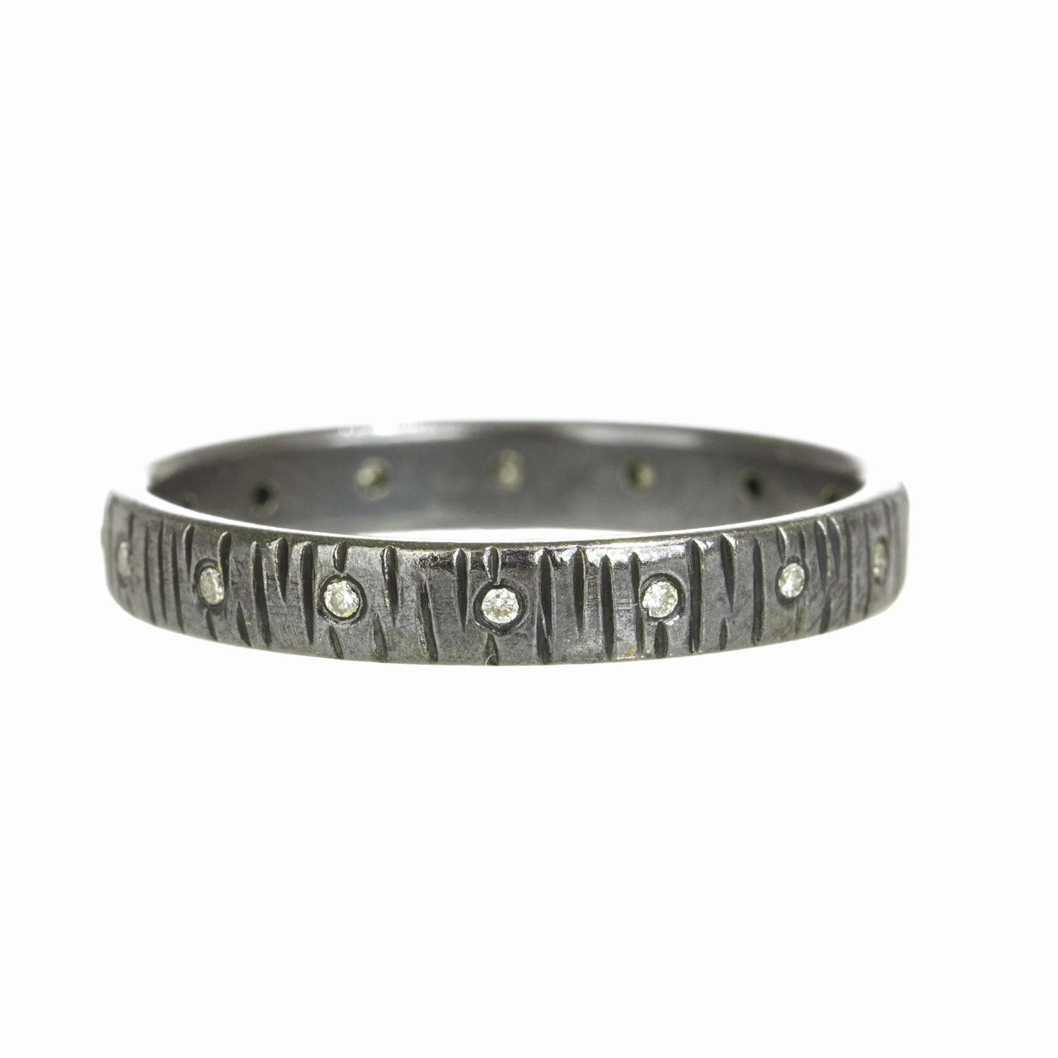 Oxidized Aspen Wedding Band - Oxidized Silver   VS Diamonds Graceful Lines Handmade Elegance