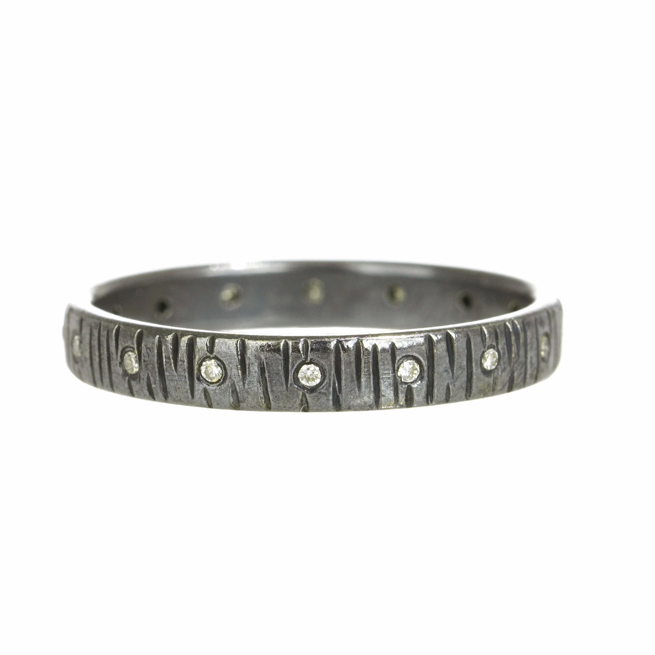 Eye-catching Design Oxidized Aspen Wedding Band - Oxidized Silver   VS Diamonds