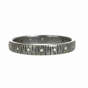 Oxidized Aspen Wedding Band - Oxidized Silver   VS Diamonds Sculpted Finish Formal Vibe