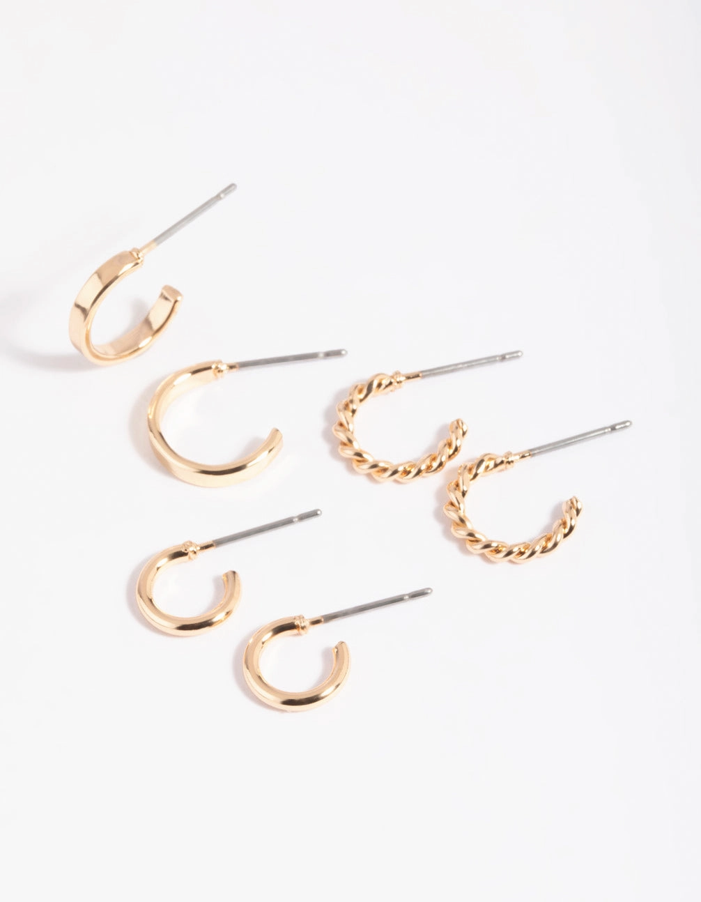 Gold Plain & Twisted Hoop Earring Pack Minimalist Design Effortless Finish