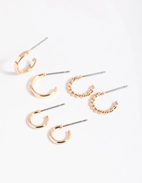 Gold Plain & Twisted Hoop Earring Pack Minimalist Design Effortless Finish