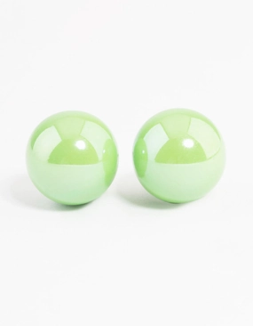 Fresh Style Green Shiny Ball Stud Earrings