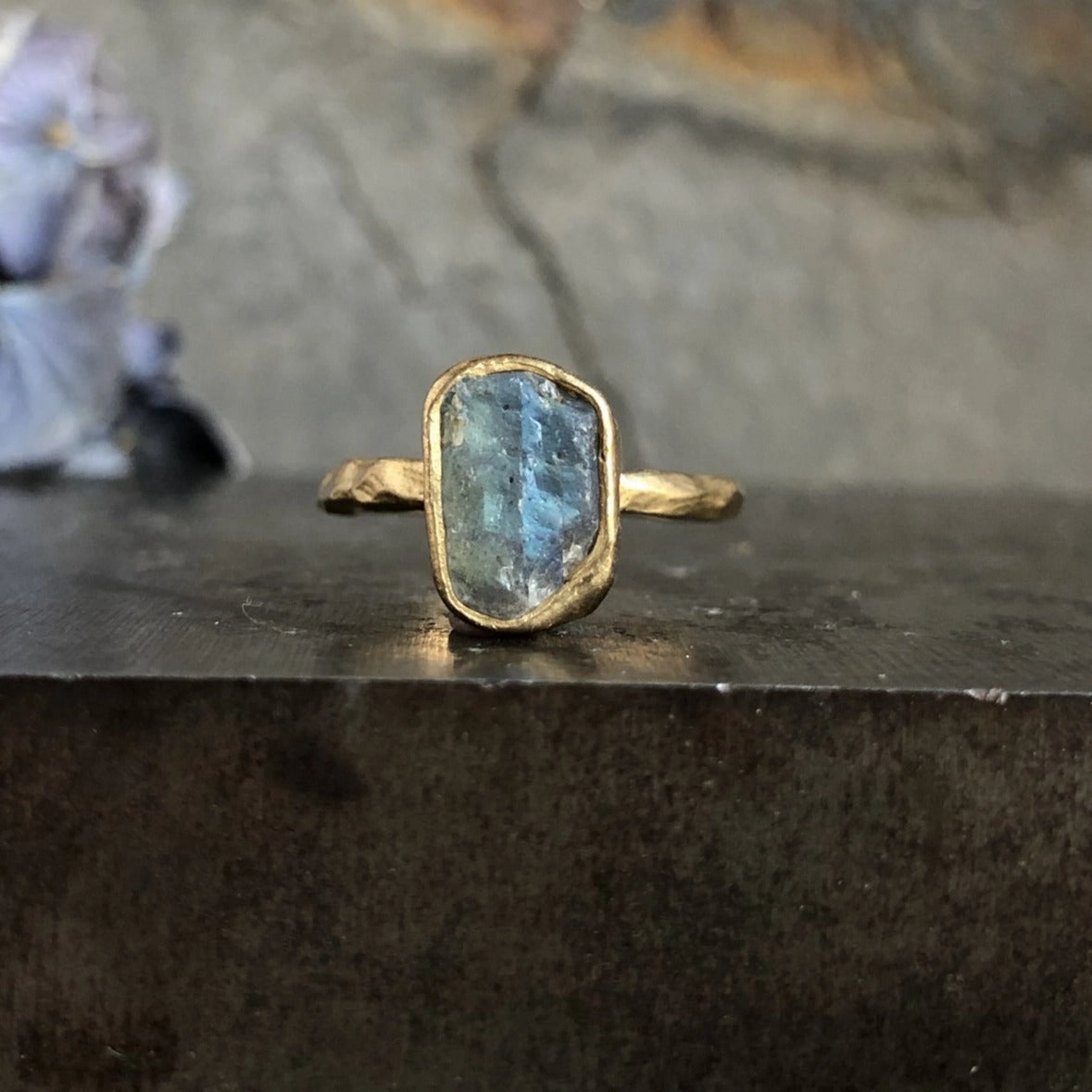 Bold Fashion Sparkle Style Guardian Ring - Labradorite   Brass