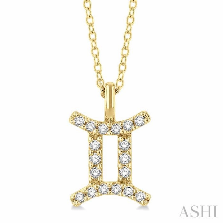 1/10 Ctw Gemini Round Cut Diamond Zodiac Pendant With Chain in 10K Yellow Gold For Faith Regional Piece