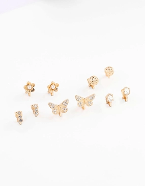 Elegant Sparkle Gold Diamante Butterfly Diamante Clip On Earring 8-Pack