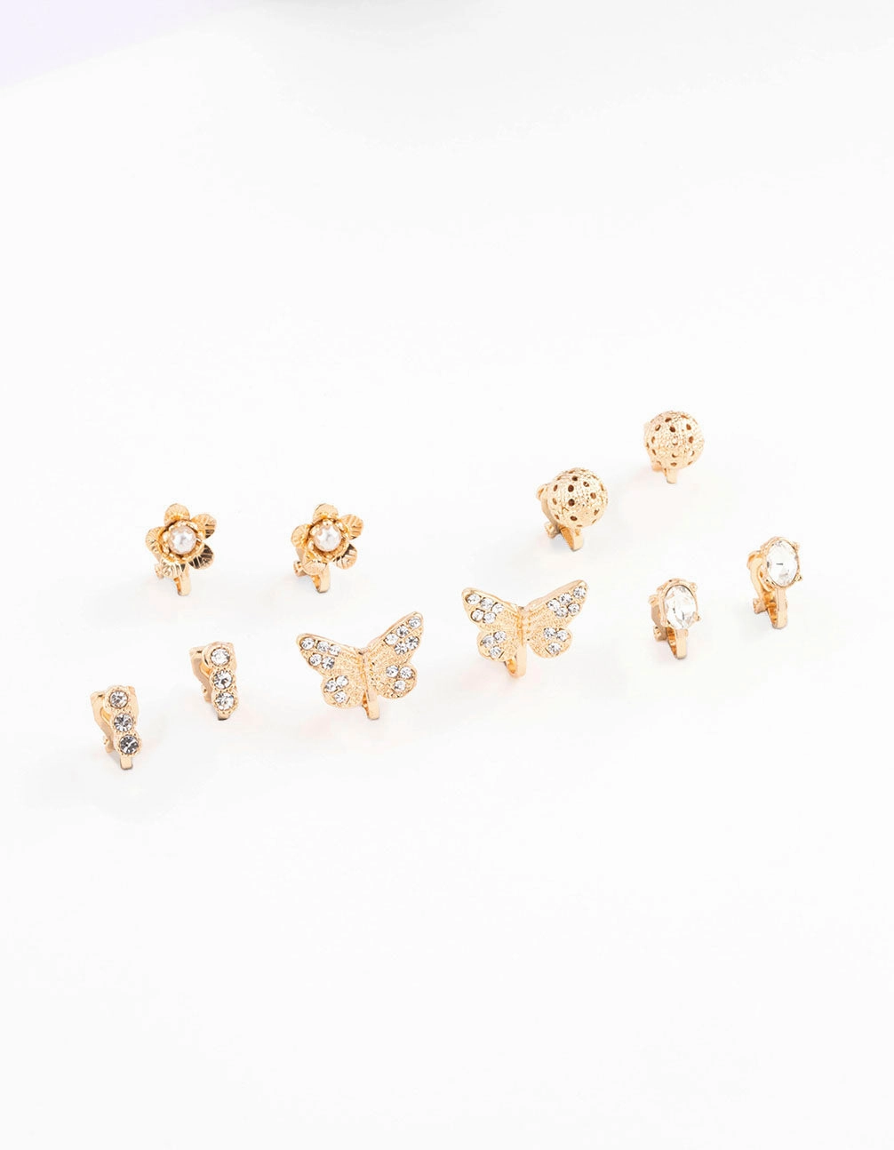 Elegant Sparkle Gold Diamante Butterfly Diamante Clip On Earring 8-Pack