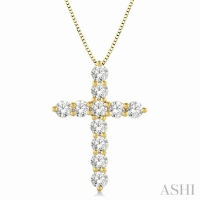 1 Ctw Round Cut Diamond Cross Pendant in 14K Yellow Gold with Chain For All Party Gift