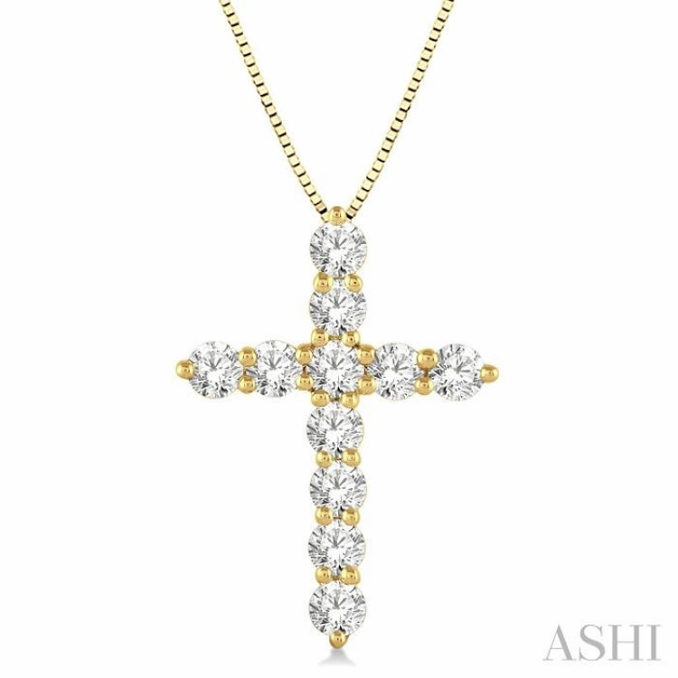 1 Ctw Round Cut Diamond Cross Pendant in 14K Yellow Gold with Chain For All Party Gift