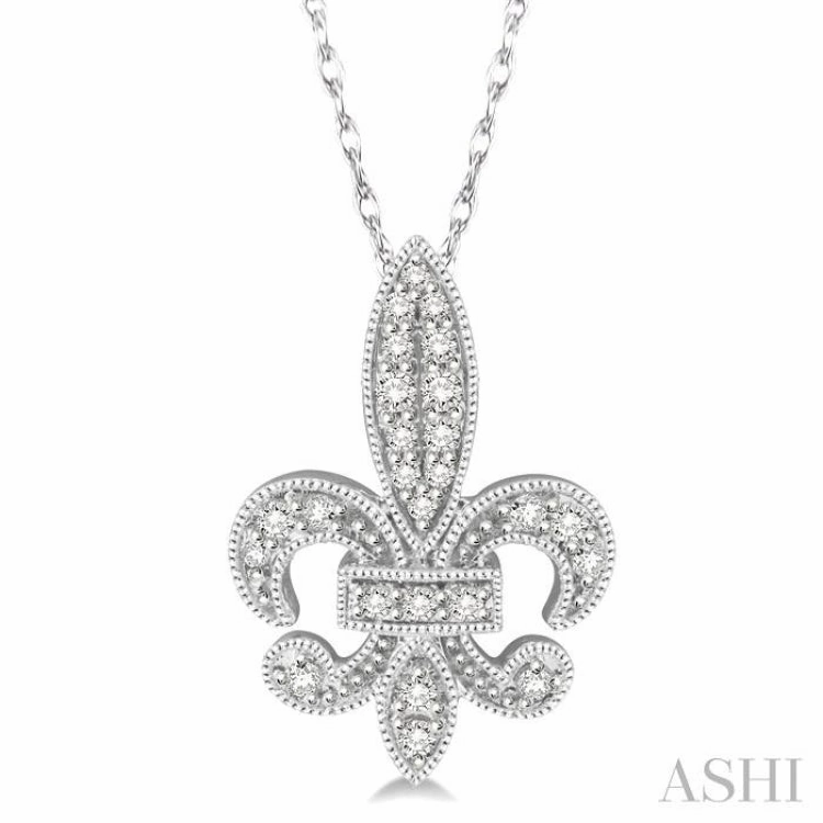 1/5 Ctw Fleur De Lis Round Cut Diamond Pendant With Link Chain in 10K White Gold Daily Wear Accessory