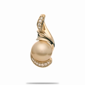 Glam Style South Sea Gold Pearl Pendant in Gold with Diamonds - 12-13mm