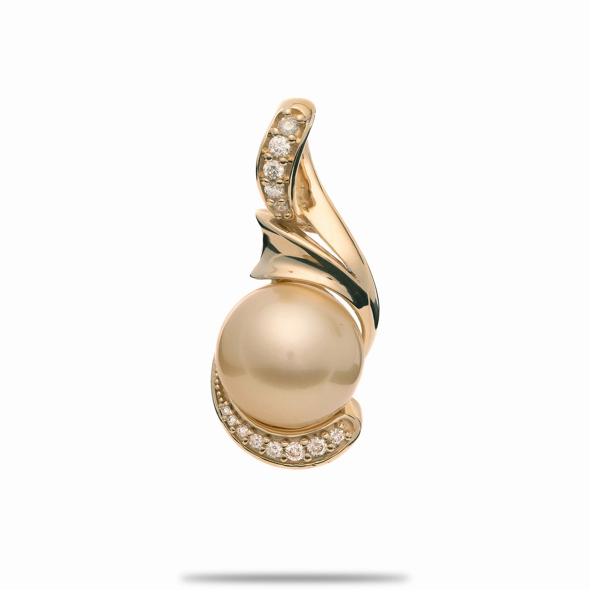 Glam Style South Sea Gold Pearl Pendant in Gold with Diamonds - 12-13mm