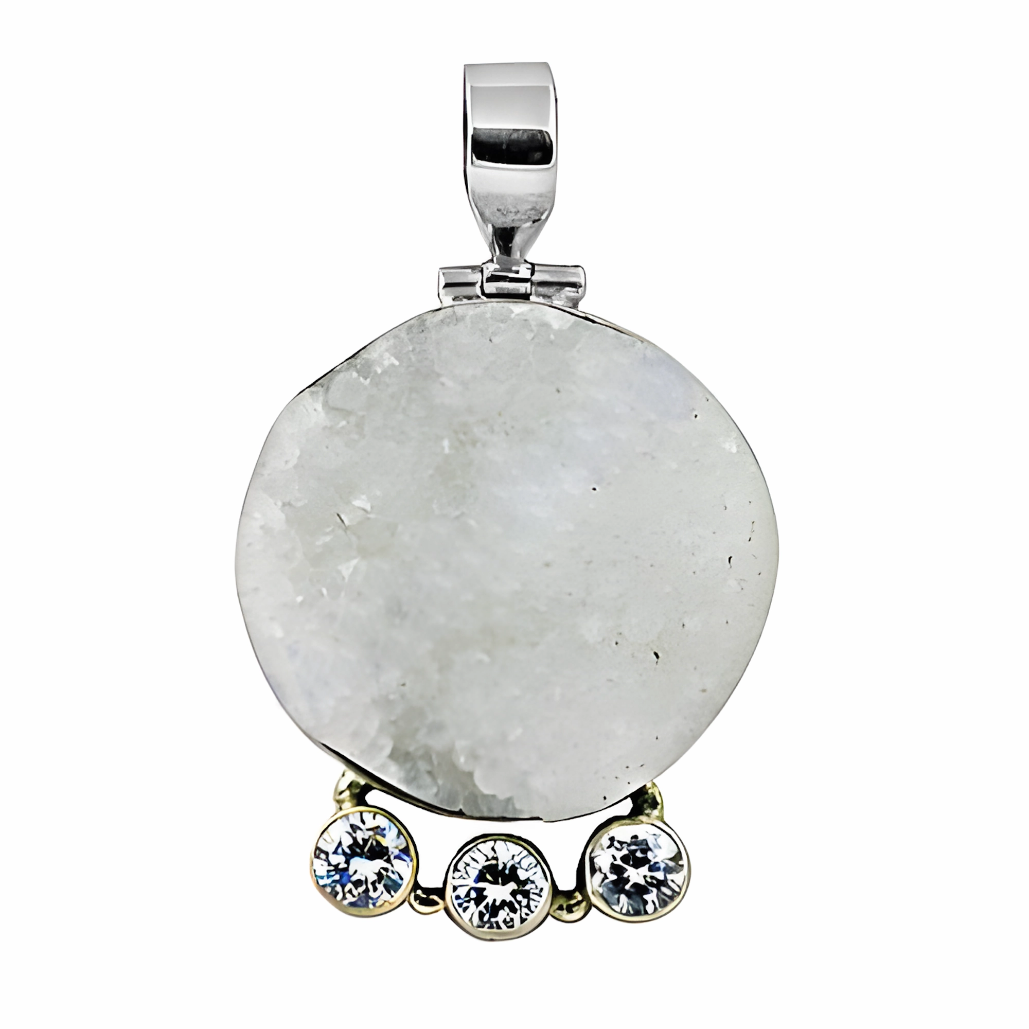 Luxury CZ Druzy Gemstone Silver Pendant - Elegant & Sparkling Jewelry Patterned Item Youth Accent