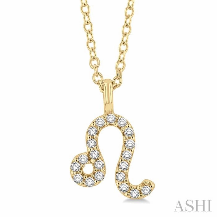 1/10 Ctw Leo Round Cut Diamond Zodiac Pendant With Chain in 14K Yellow Gold Statement Fashion