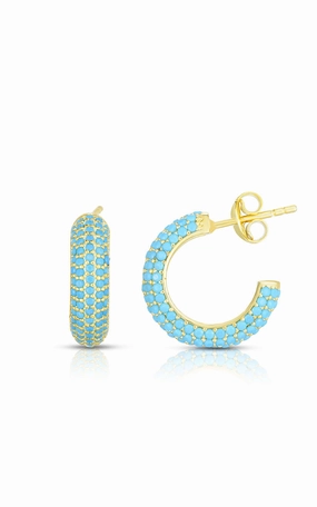 Graceful Feature Finishing Accent Turquoise Mini Huggie Earring