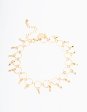 Gold Link Drop Anklet Shiny Lines