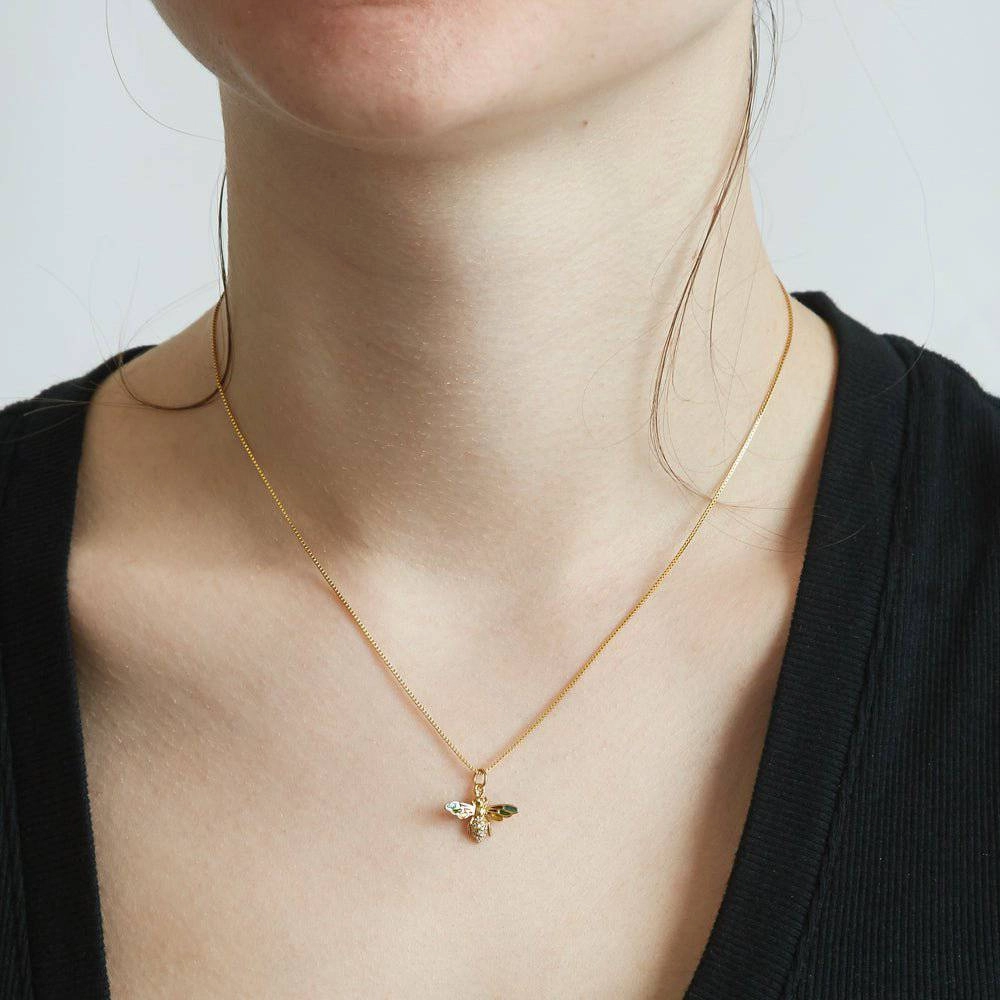 Pave Multicolor Bee Necklace Effortless Elegance