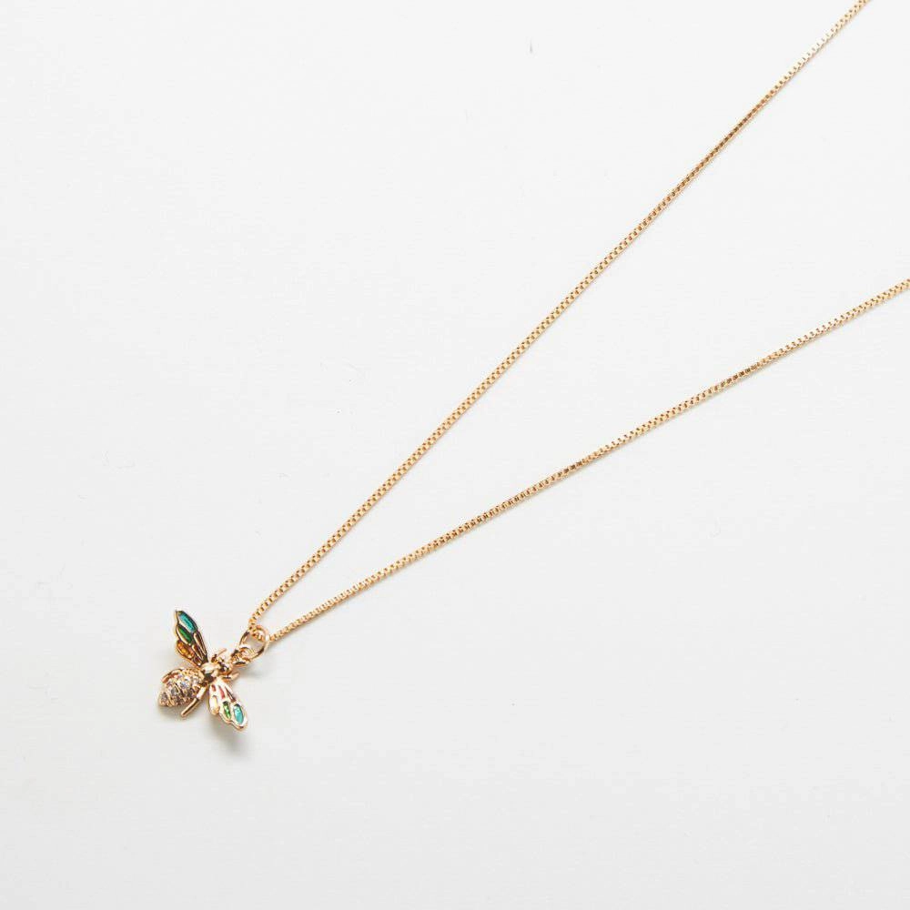 Wedding Accent Autumn Gift Pave Multicolor Bee Necklace