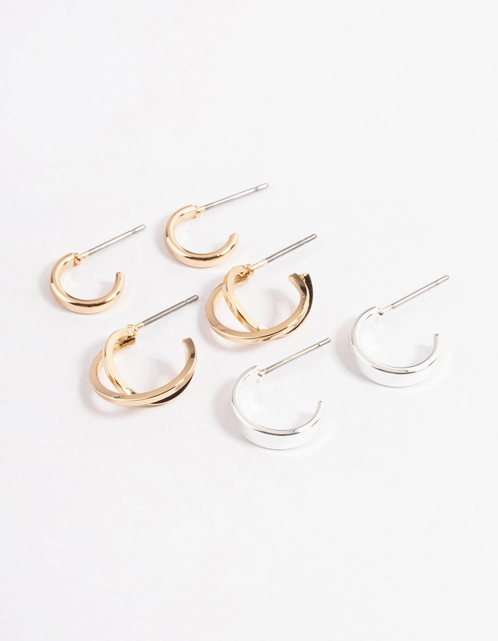 Mixed Metal Cross Over Hoop Earring Pack Everyday Glam Minimalist Edge