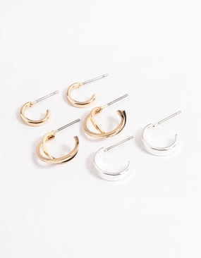Mixed Metal Cross Over Hoop Earring Pack Everyday Glam Minimalist Edge