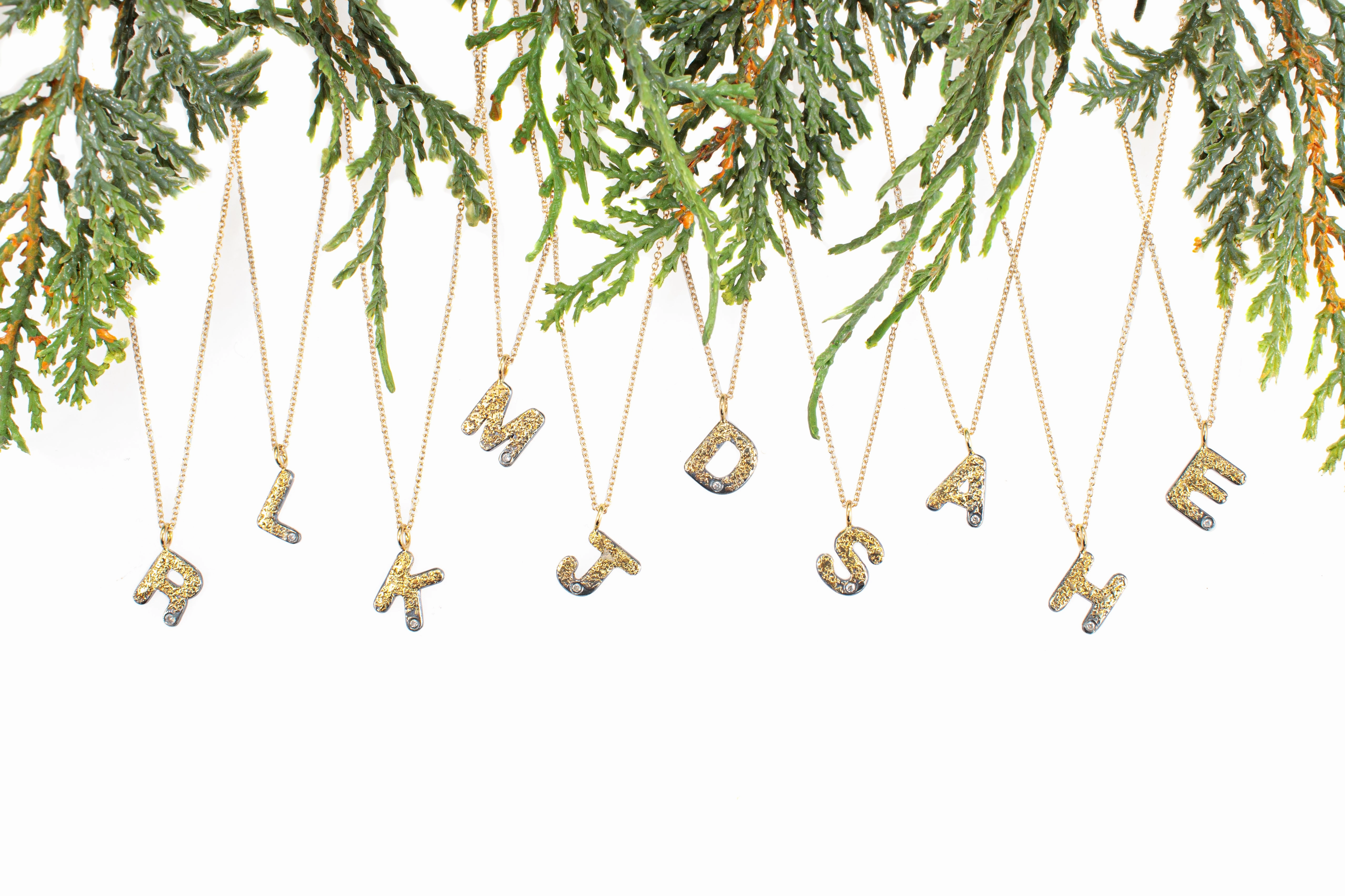 Cozy Layers Polished Radiance Alphabet Necklace 2.0 on 14ky Gold Chain - 22ky, 18ky, Oxidized Silver   VS Diamond