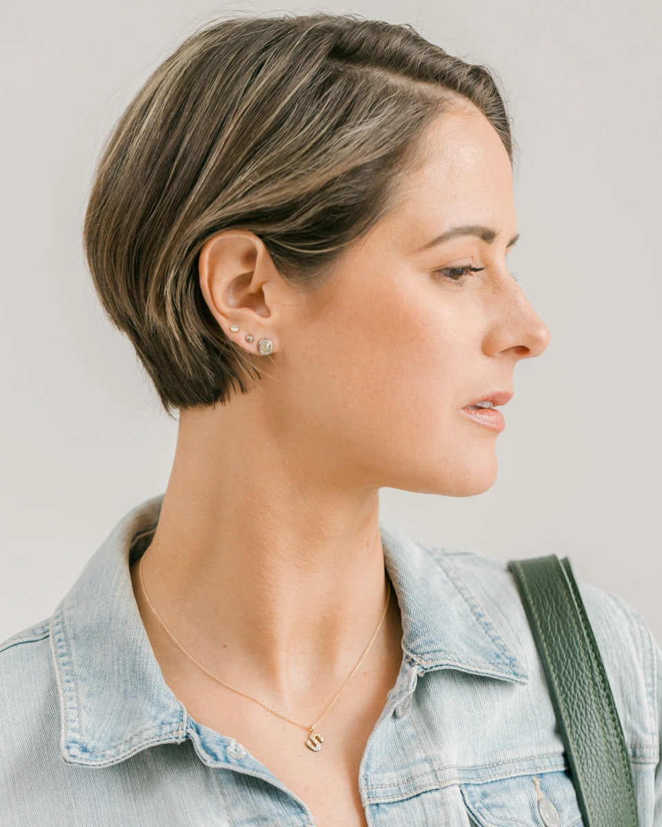 Luxury Jewelry Shine Moment Alphabet Necklace 2.0 on 14ky Gold Chain - 22ky, 18ky, Oxidized Silver   VS Diamond