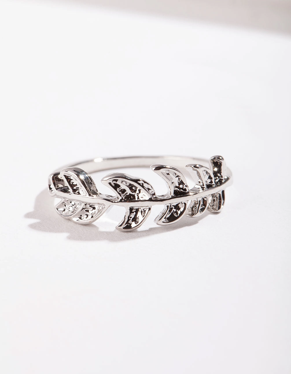 Modern Sparkle Silver Leaf Band Ring
