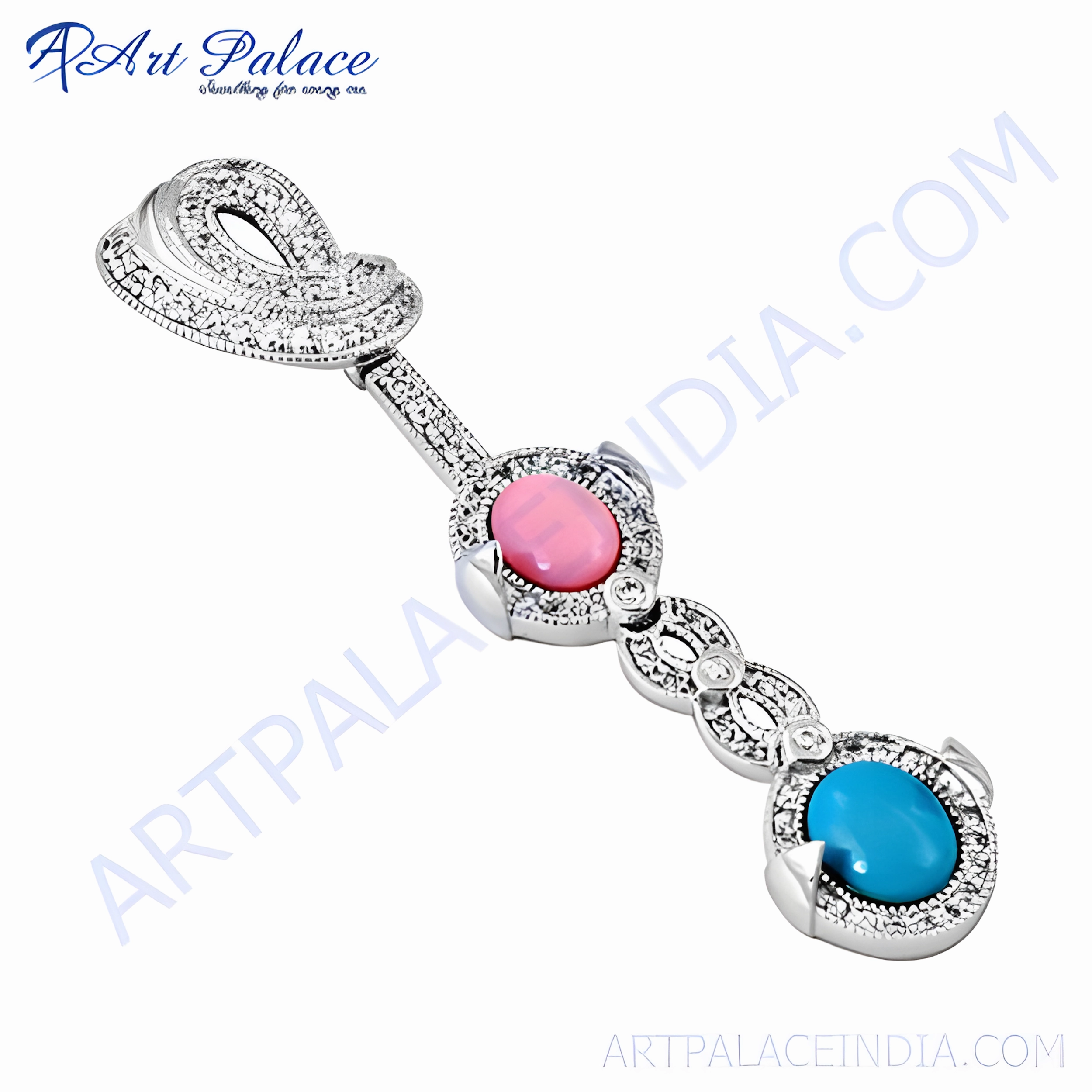 Luxury Pink CZ Glass & Synthetic Turquoise Silver Pendant - Elegant Jewelry Embellished Jewelry Birthday Cheer