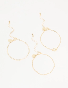 Gold Diamante Circle & Chain Bracelets 3-Pack Light Radiance Monochrome Mood