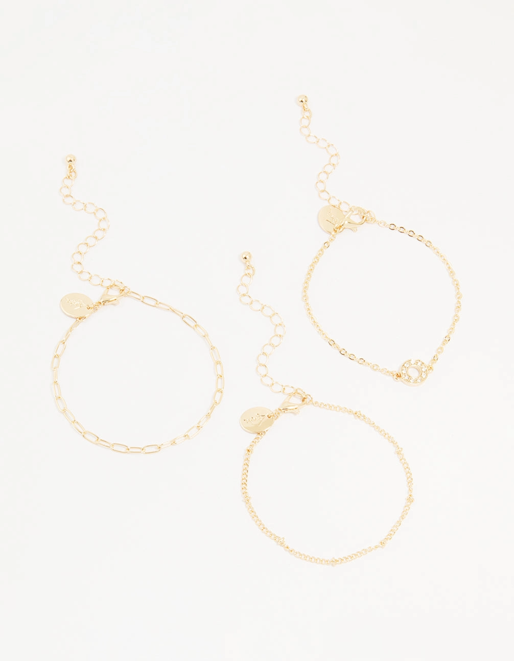 Gold Diamante Circle & Chain Bracelets 3-Pack Light Radiance Monochrome Mood