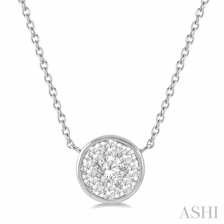 For Groom 1/3 Ctw Round Shape Lovebright Diamond Pendant With Chain in 14K White Gold