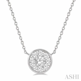For Groom 1/3 Ctw Round Shape Lovebright Diamond Pendant With Chain in 14K White Gold
