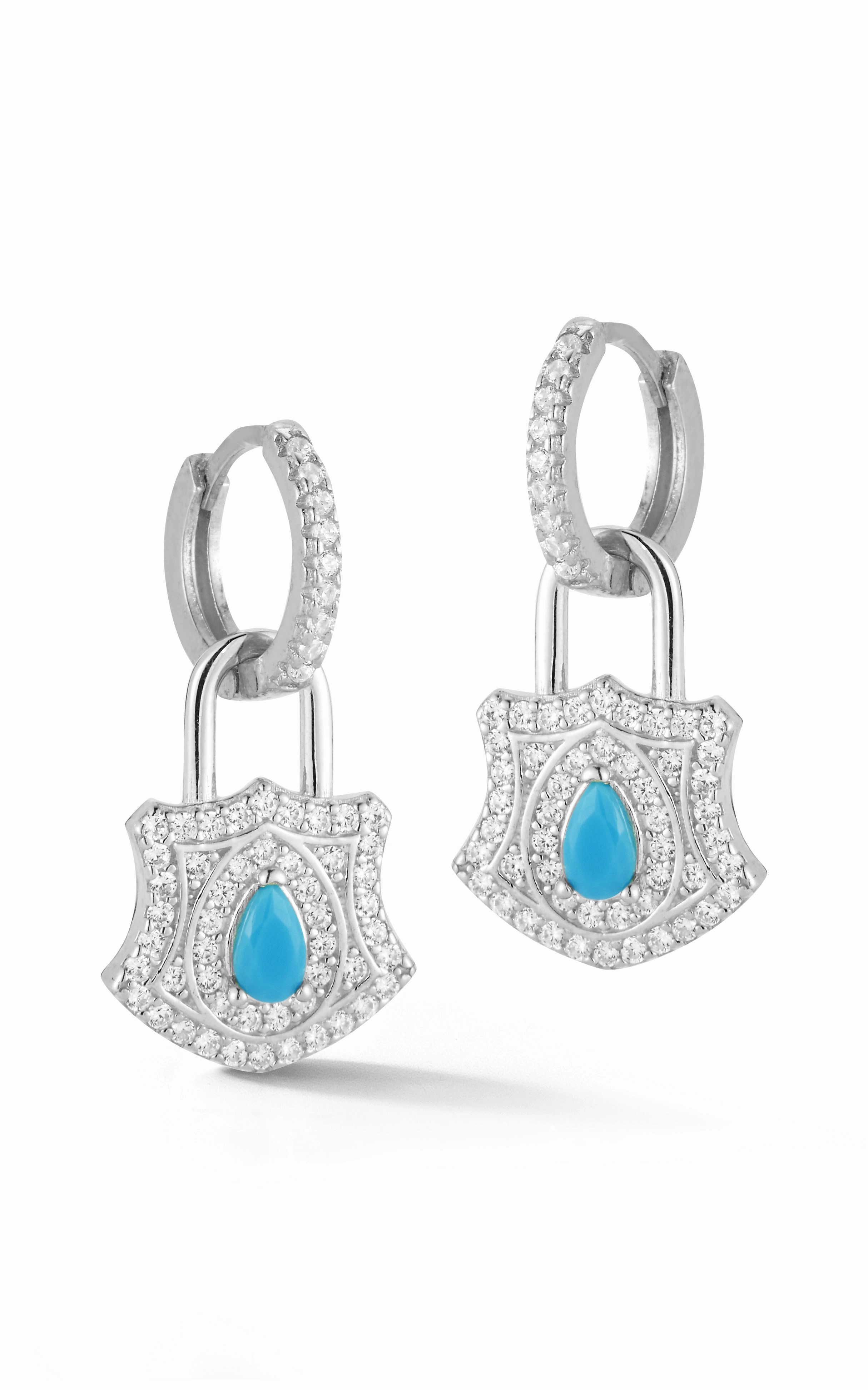 Smooth Curve Trendy Design Turquoise Padlock Earrings