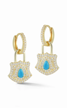 Graceful Accent Turquoise Padlock Earrings