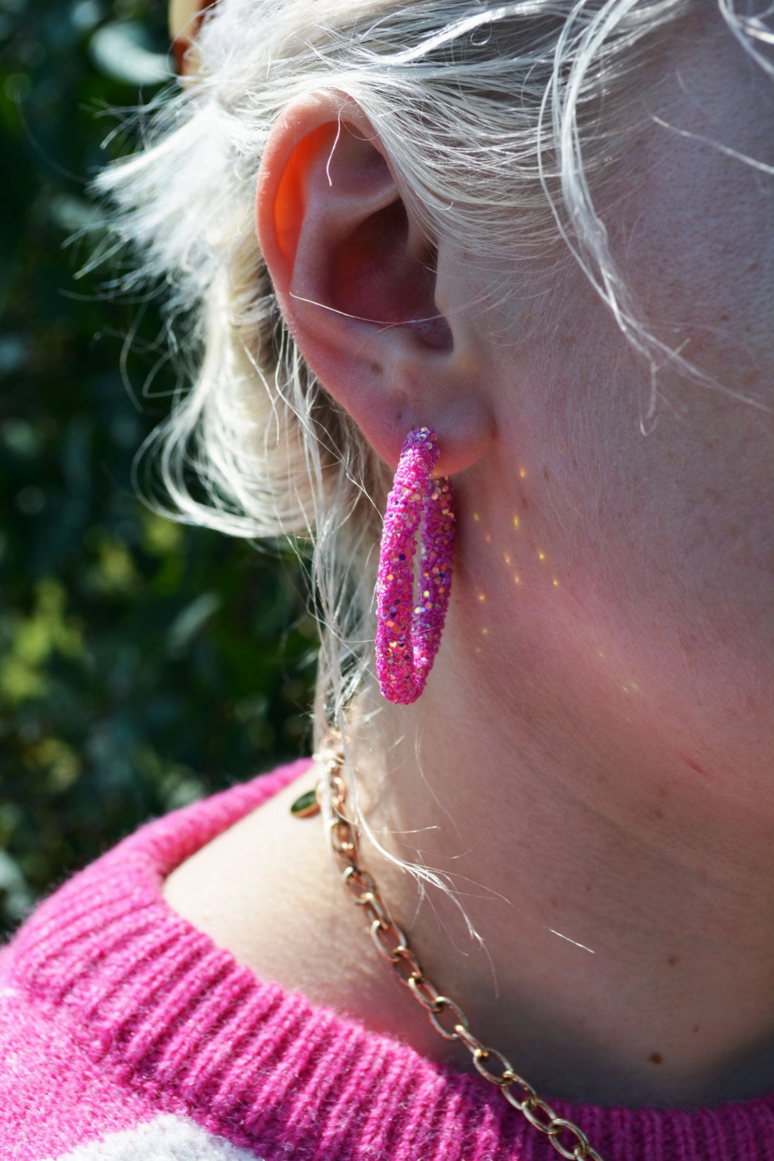 Expressive Style Magenta Glitter Hoops
