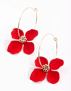Elegant Gifts Red Flower Hoop Earrings