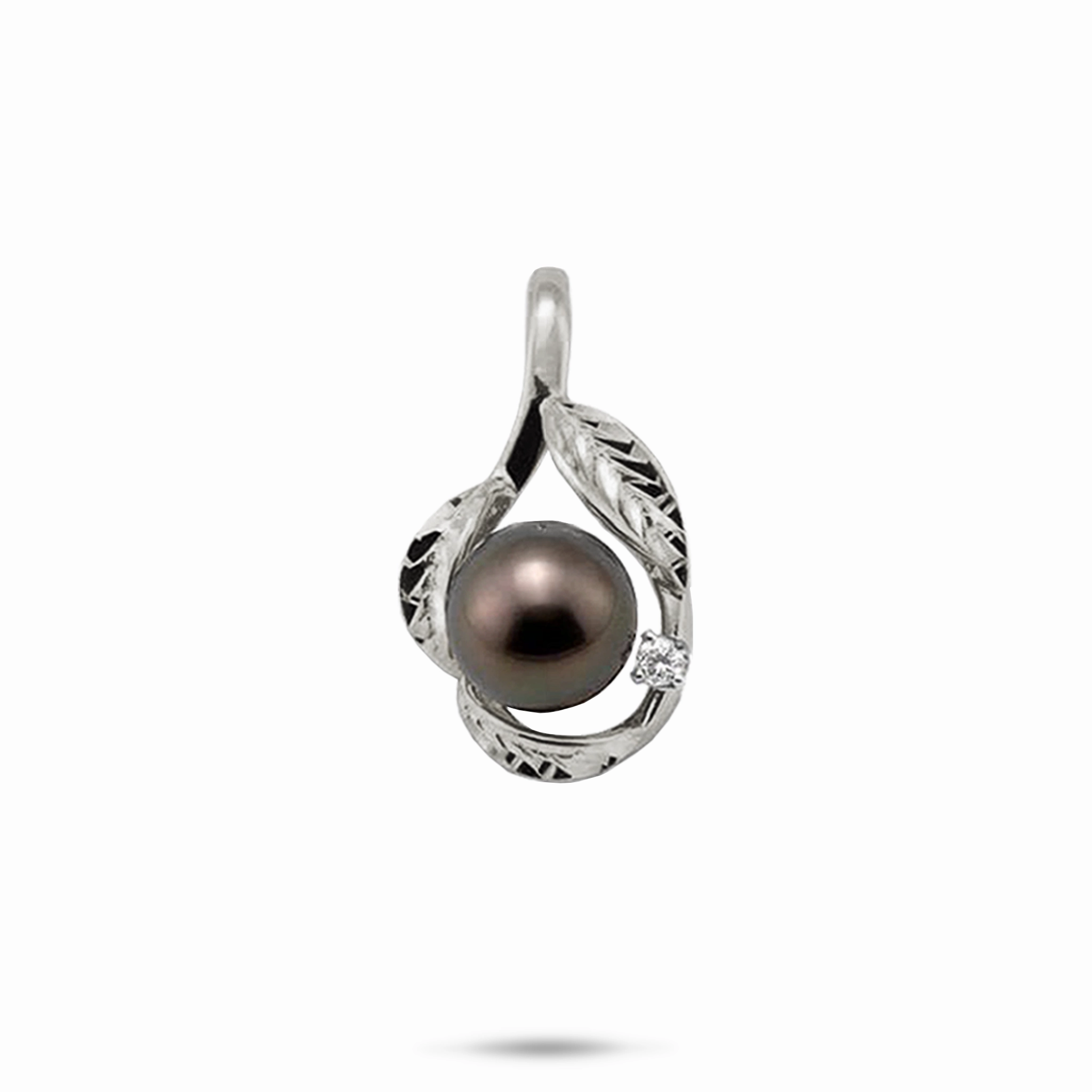 Weekend Accent Personalized Design Maile Tahitian Black Pearl Pendant in White Gold with Diamond - 9-10mm