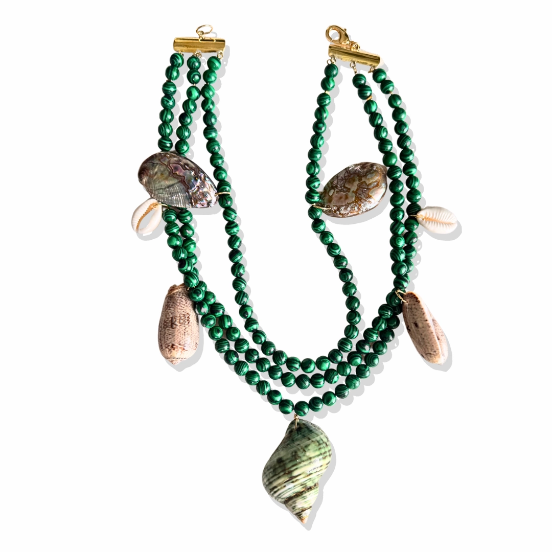 Vacation Adornment Malachite Shell Necklace | Gold & Green Ocean Pendant