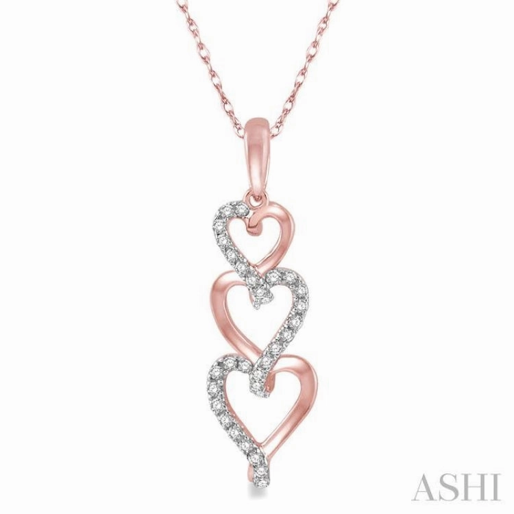 Unisex accessory 1/8 Ctw Ascending Interlocked Heart Round Cut Diamond Pendant With Link Chain in 10K Rose Gold