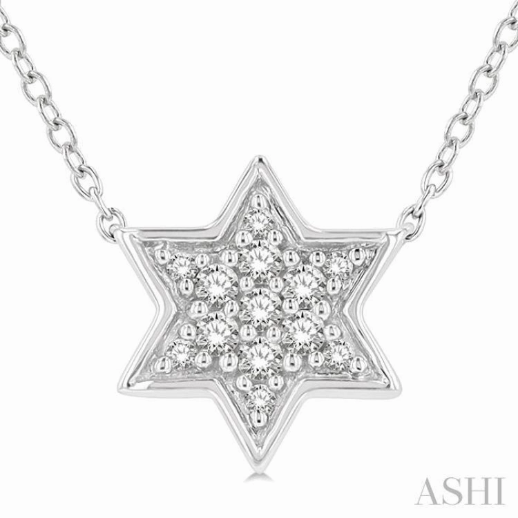 Influencer Jewelry Father??s Day 1/10 Ctw Star of David Petite Round Cut Diamond Fashion Pendant With Chain in 10K White Gold